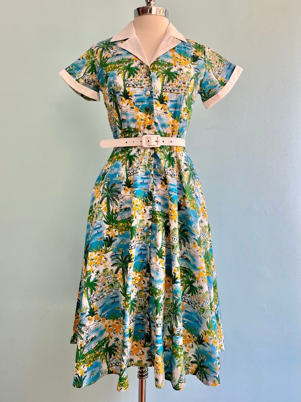 NWT Unique Vintage Alexis Seaside Village Shirtwaist Cotton Dress Size Large